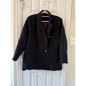 DeFacto Woman Black Double Breasted Textured Blazer Size‎ 44